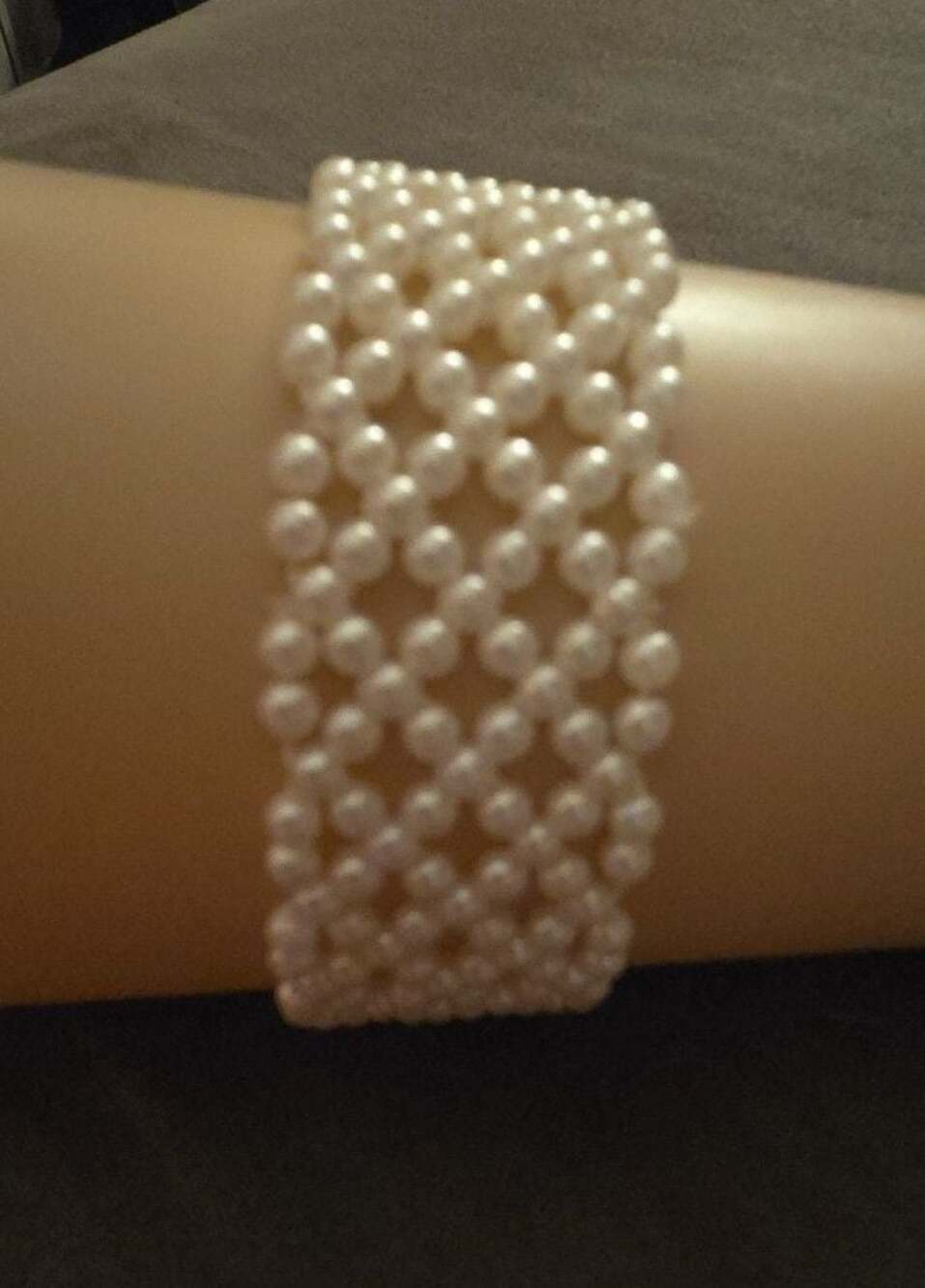 Faux Pearl Multi-Strand Woven Mesh Wide Cuff Bracelets